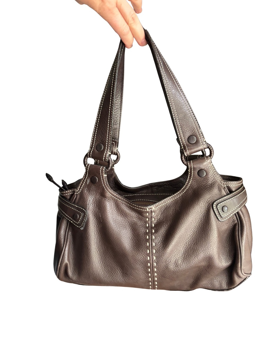 Cole Haan Chocolate Brown Pebbled Leather Hobo Shoulder Bag
